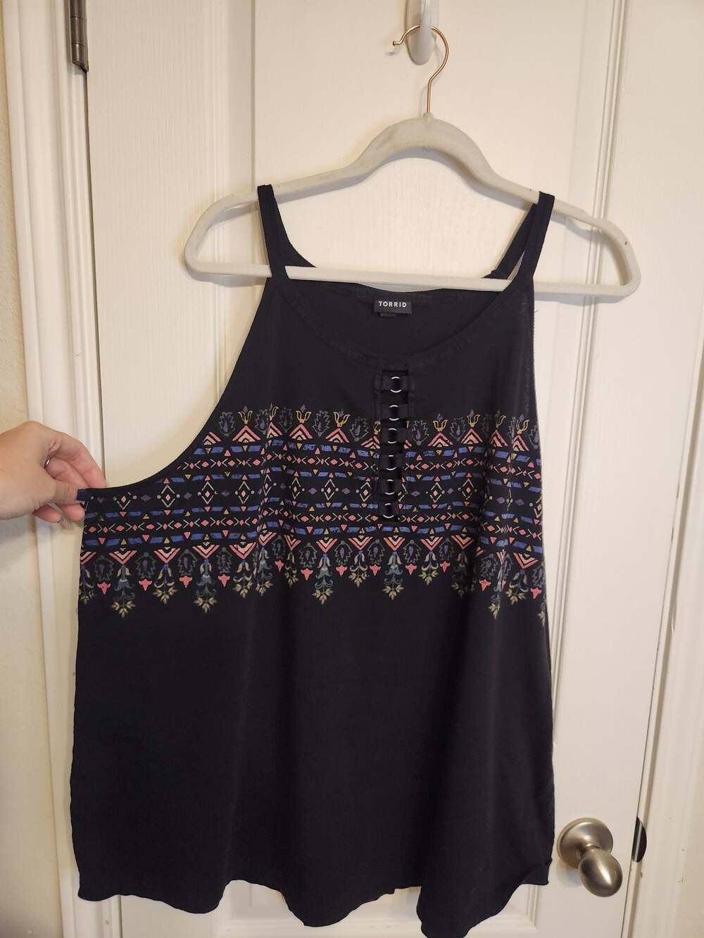 Torrid Black Sleeveless Tank Top with Southwestern Pattern